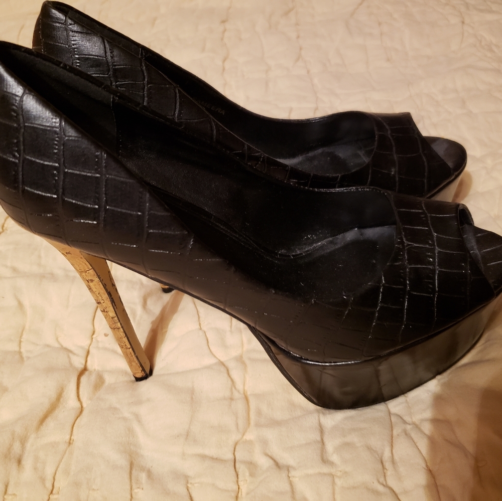 Black and Cork Platform Heels